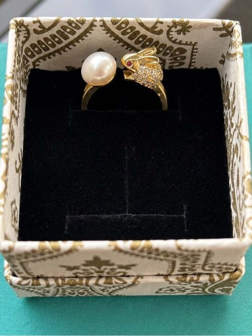 Gold Pearl Chinese Zodiac Rabbit Ring - Women Jewelry